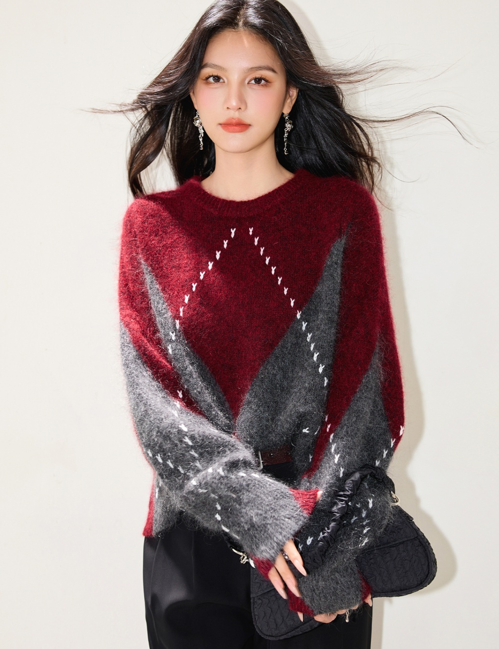 Lazy mixed colors autumn Western style soft quilted sweater