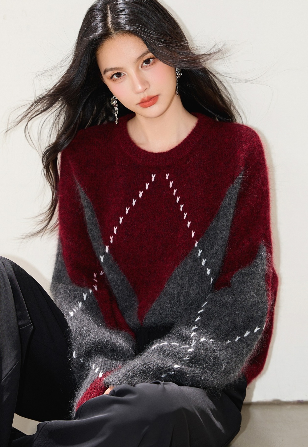 Lazy mixed colors autumn Western style soft quilted sweater