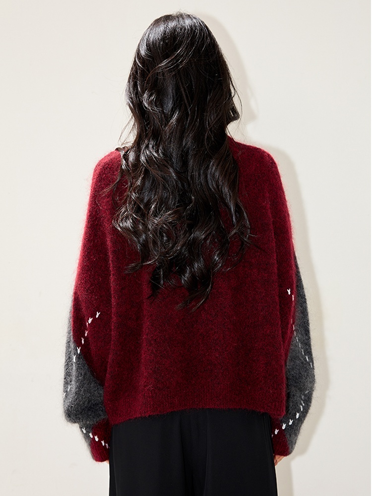 Lazy mixed colors autumn Western style soft quilted sweater