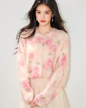 Long sleeve tender lazy tops printing autumn flowers coat