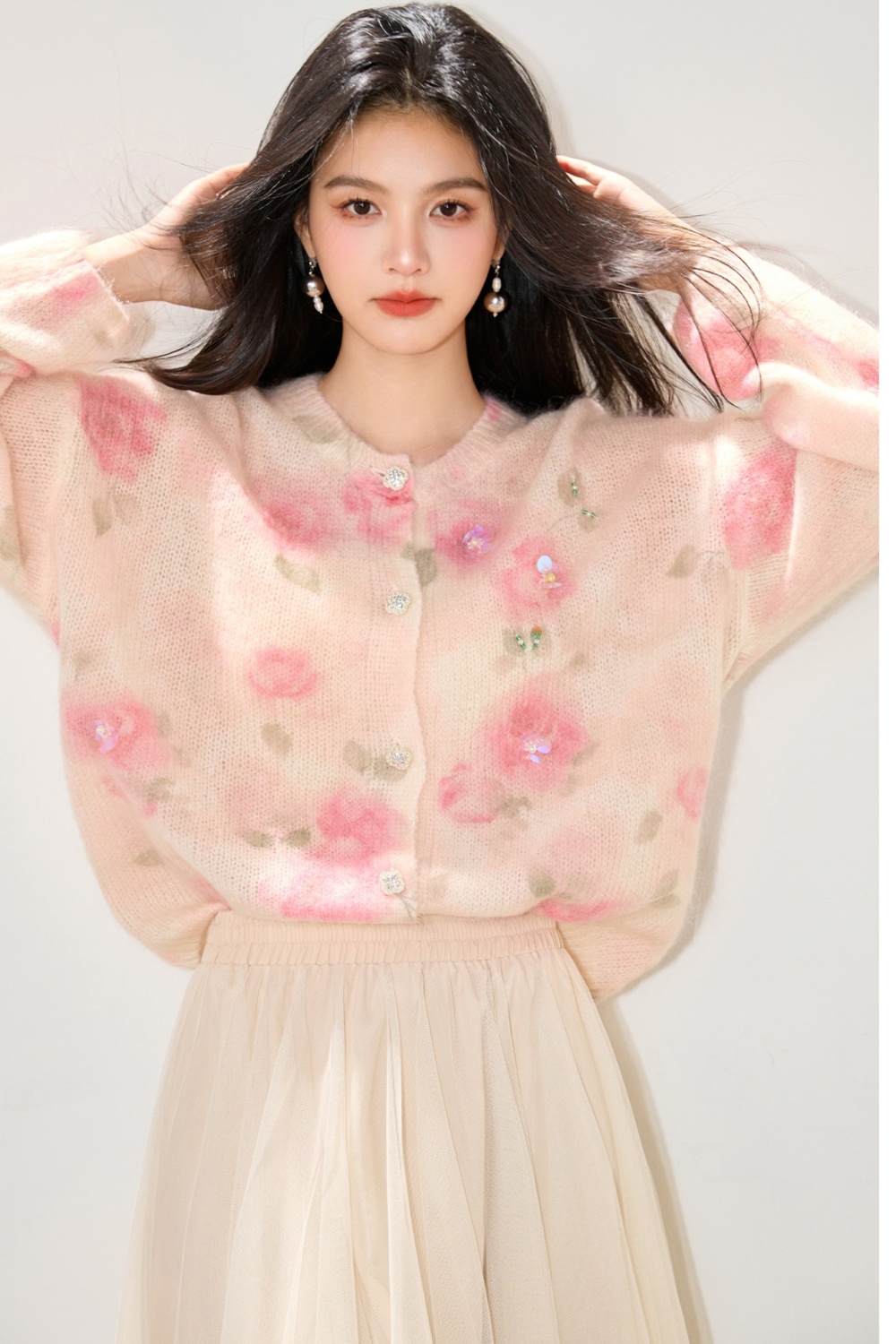 Long sleeve tender lazy tops printing autumn flowers coat