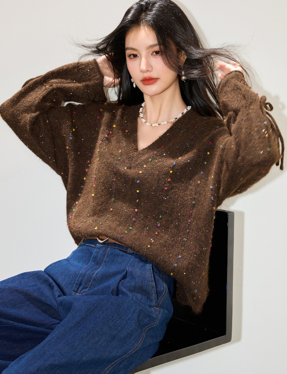 Color point lazy tops plush sweater for women