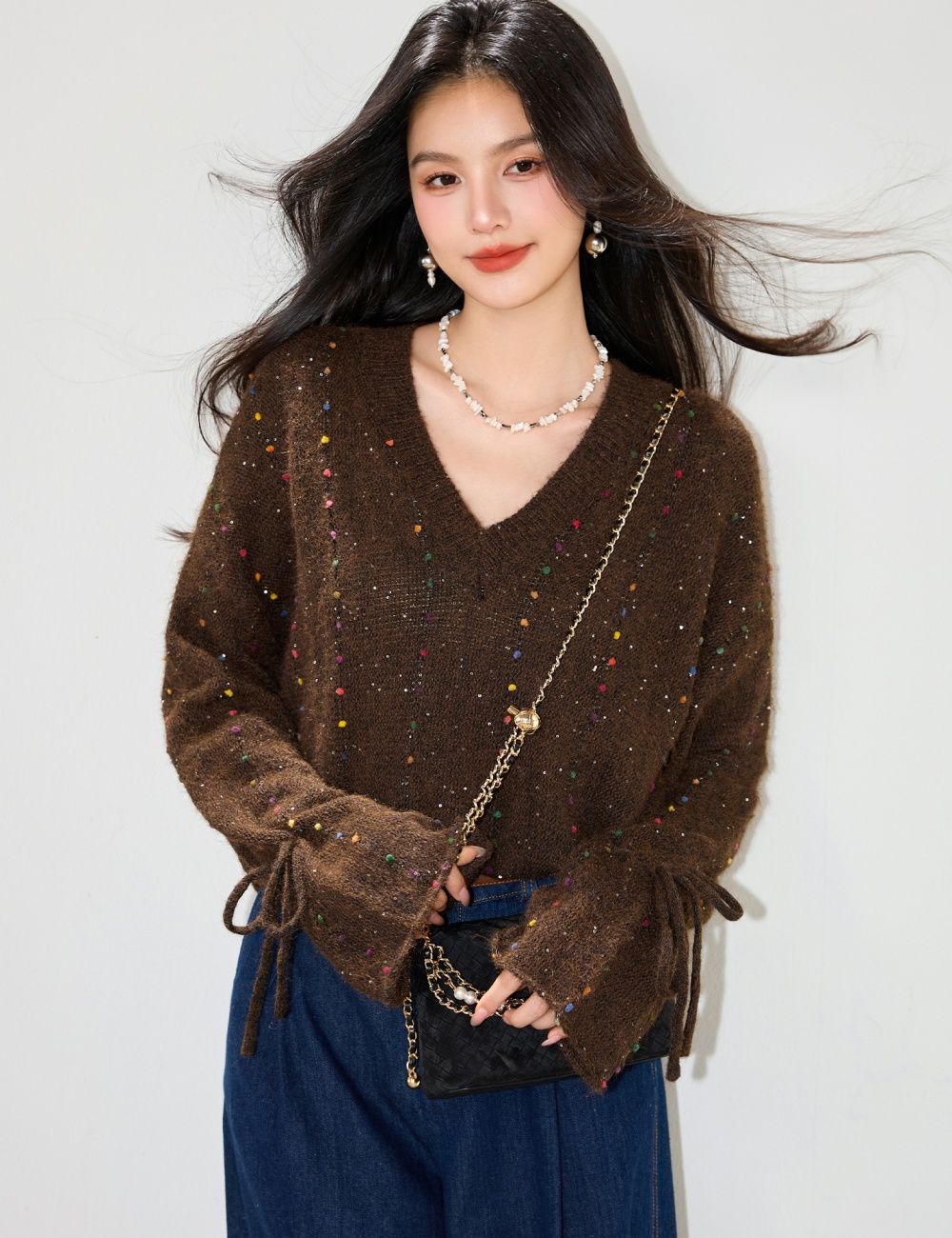Color point lazy tops plush sweater for women