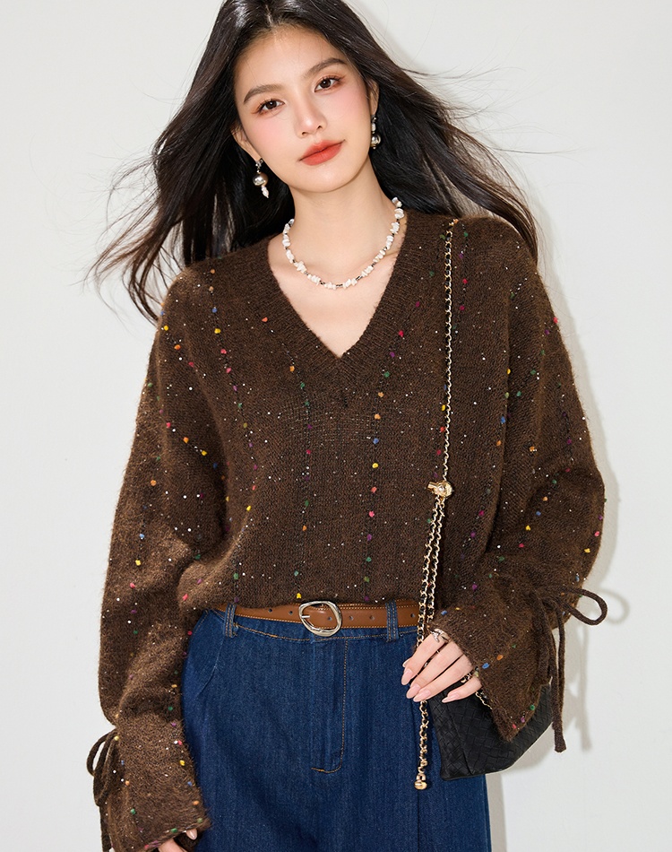 Color point lazy tops plush sweater for women