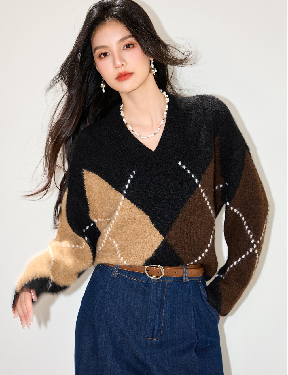 Autumn and winter loose quilted sweater for women