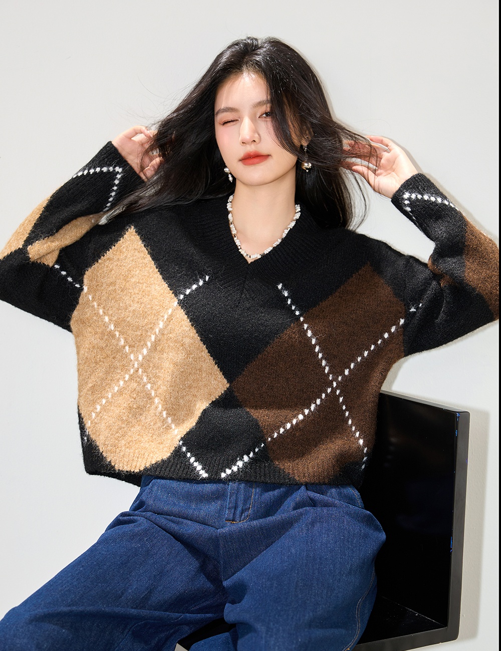 Autumn and winter loose quilted sweater for women