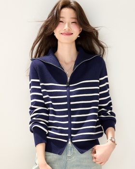 Lapel wool fashion mixed colors cardigan for women