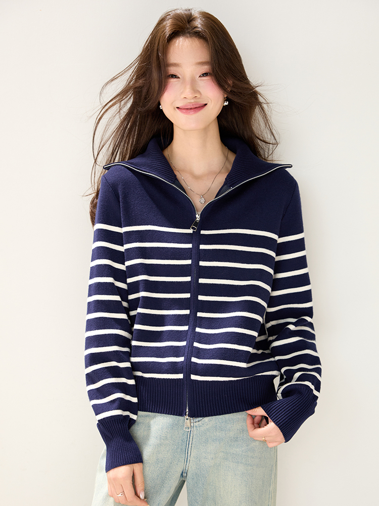 Lapel wool fashion mixed colors cardigan for women