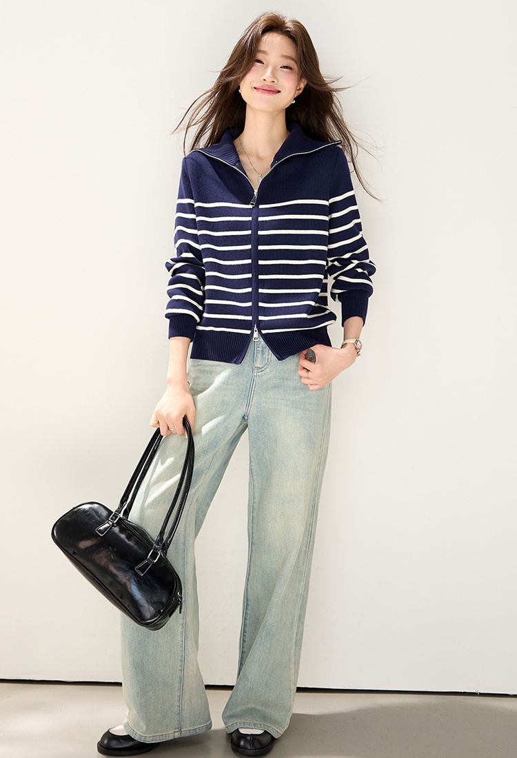 Lapel wool fashion mixed colors cardigan for women
