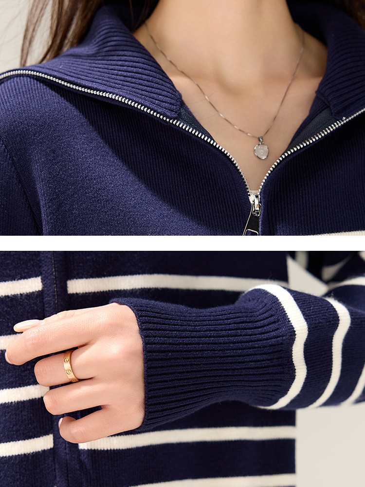 Lapel wool fashion mixed colors cardigan for women
