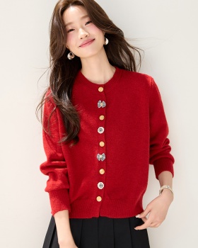 Bow autumn and winter sweater knitted cardigan