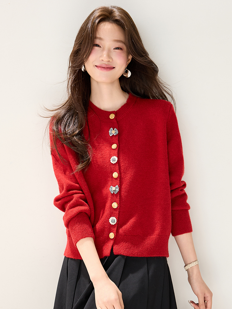 Bow autumn and winter sweater knitted cardigan