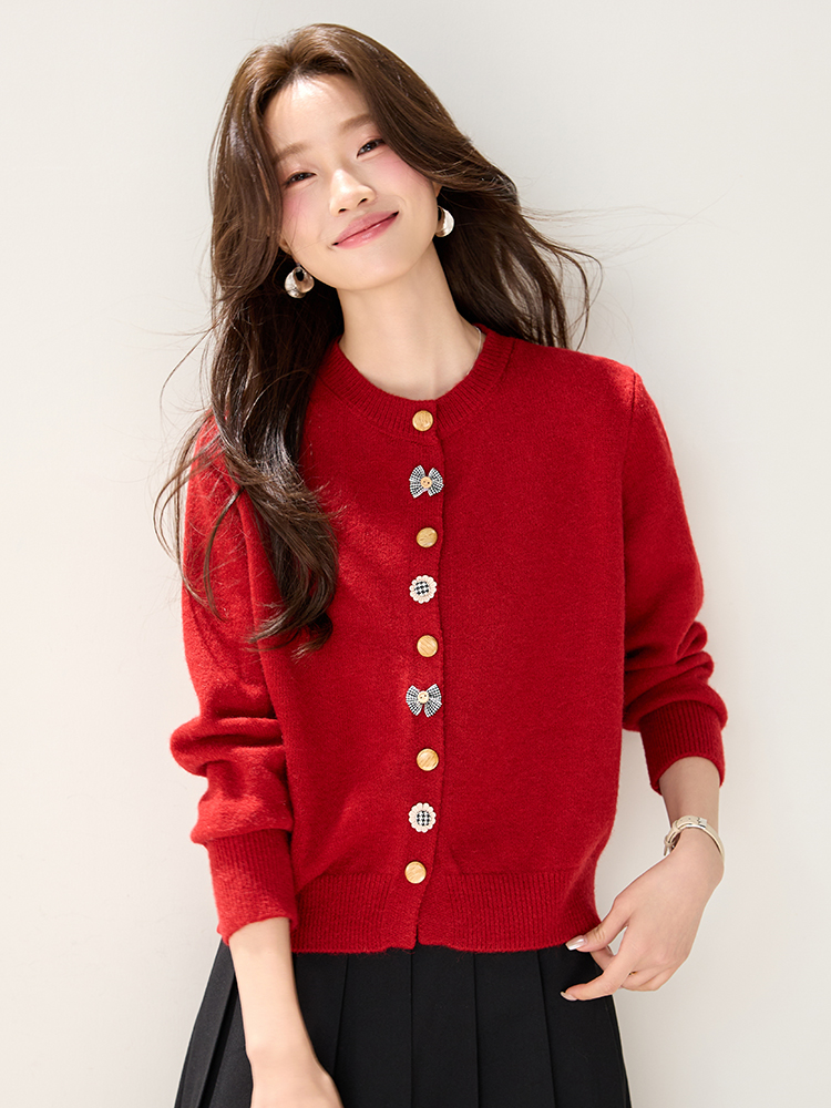 Bow autumn and winter sweater knitted cardigan