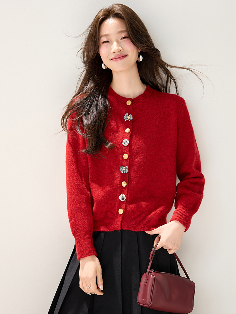 Bow autumn and winter sweater knitted cardigan