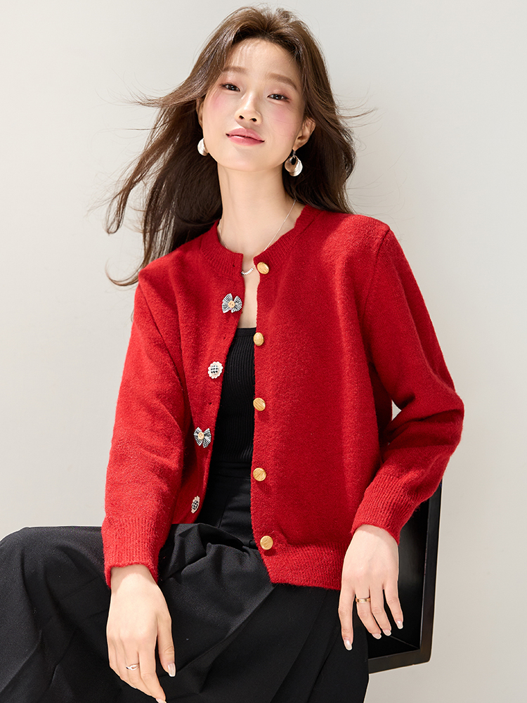 Bow autumn and winter sweater knitted cardigan