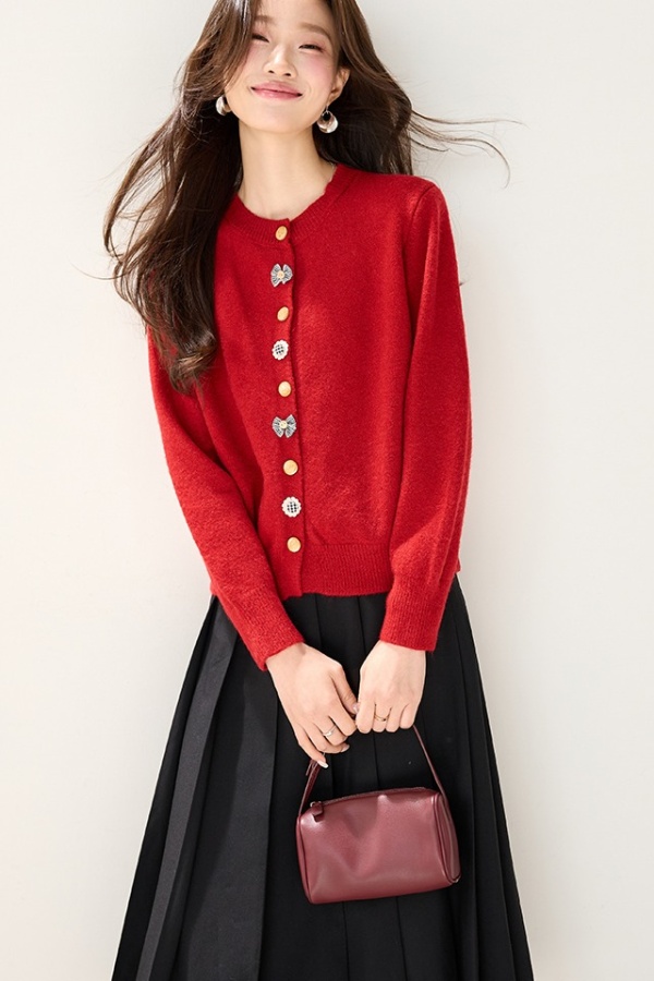 Bow autumn and winter sweater knitted cardigan
