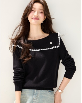 Autumn and winter slim lapel flat shoulder sweater for women