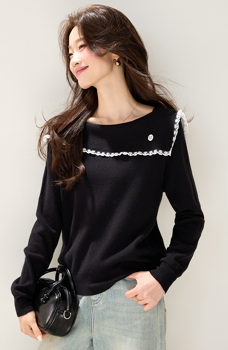 Autumn and winter slim lapel flat shoulder sweater for women