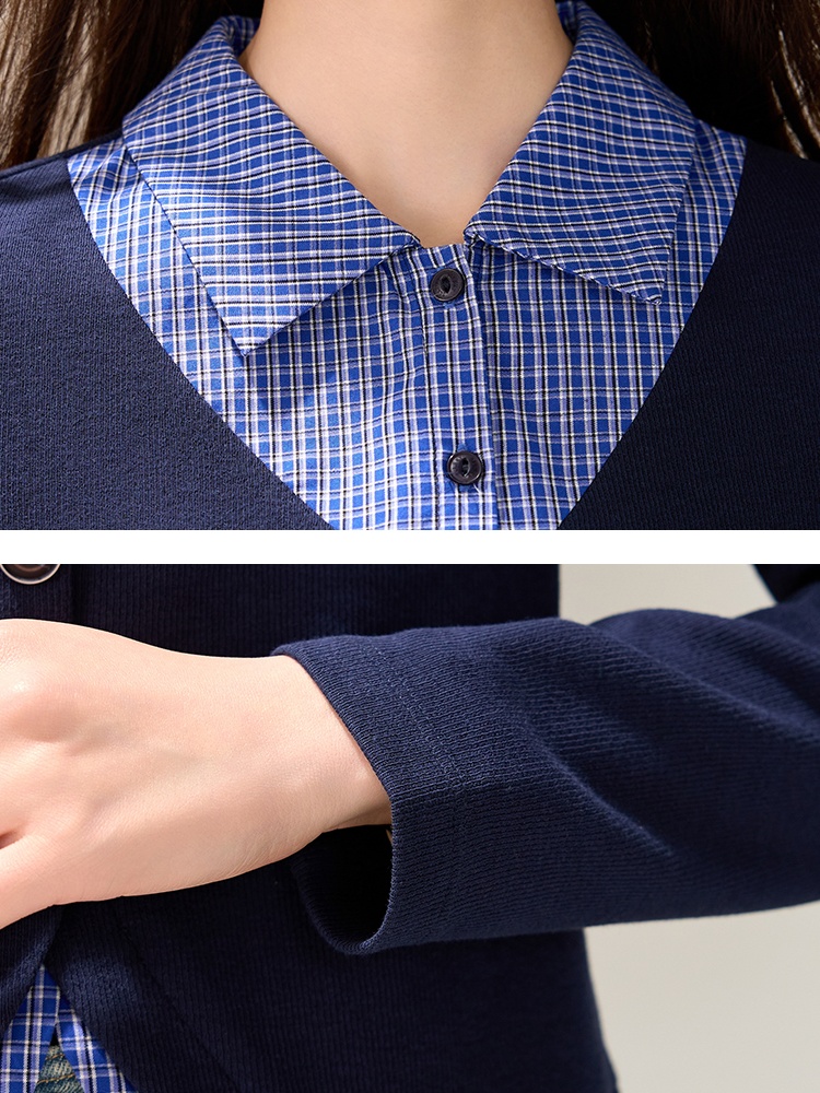 Autumn Pseudo-two shirt fashion stripe tops for women