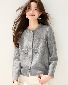 All-match gray tops bow Western style sweater for women