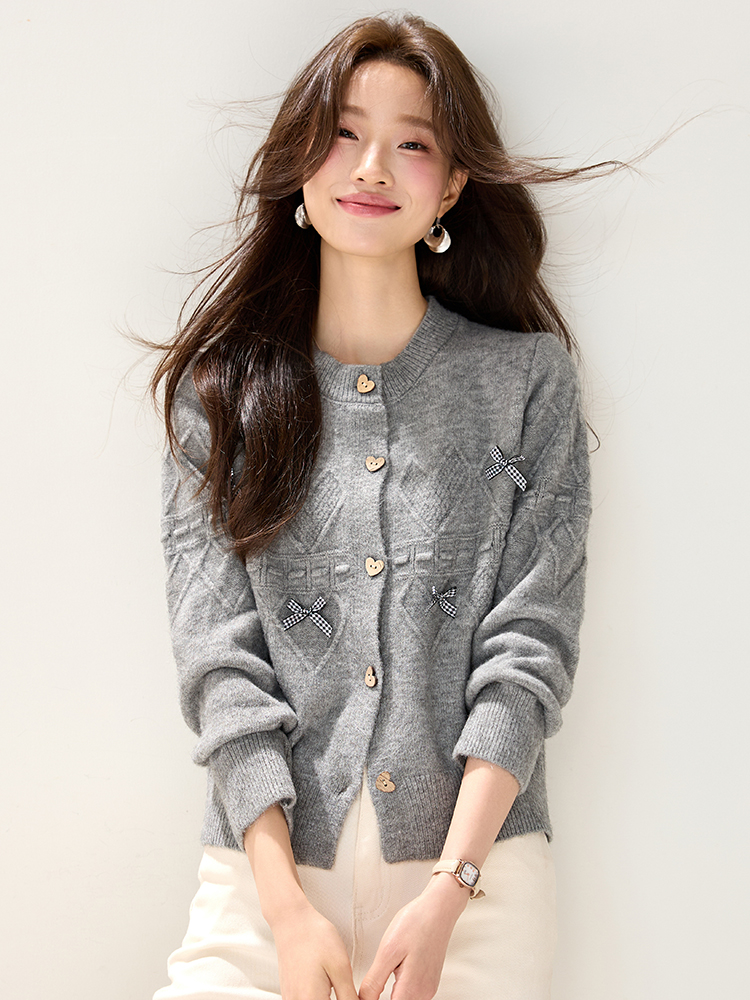 All-match gray tops bow Western style sweater for women