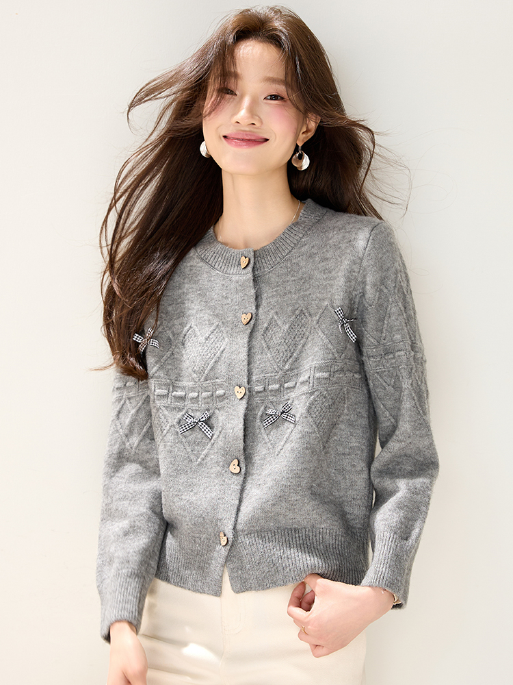 All-match gray tops bow Western style sweater for women