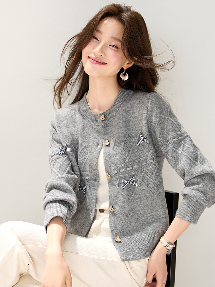 All-match gray tops bow Western style sweater for women