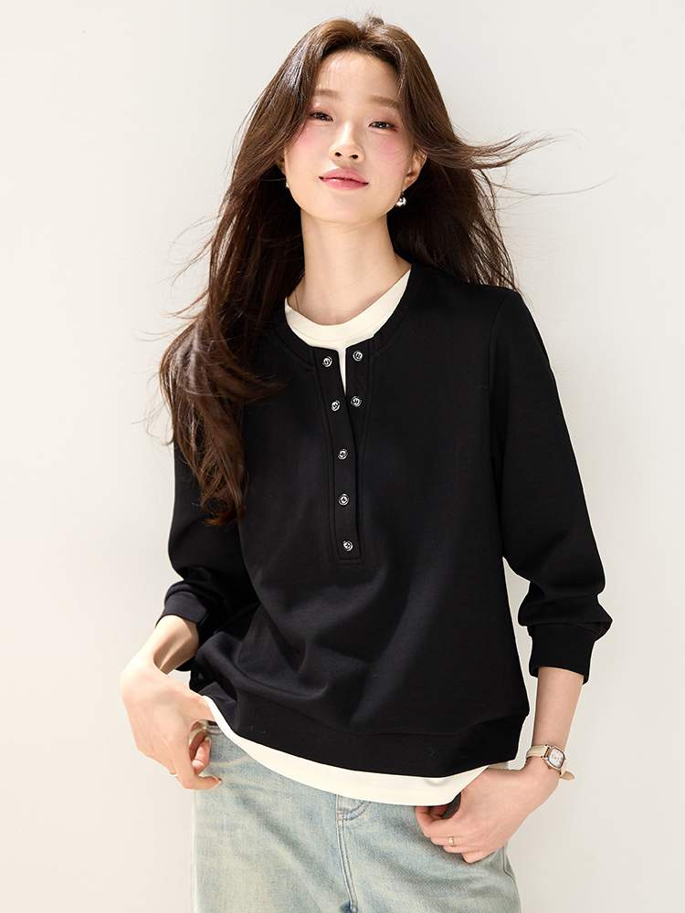 Lazy Western style tops round neck loose hoodie for women