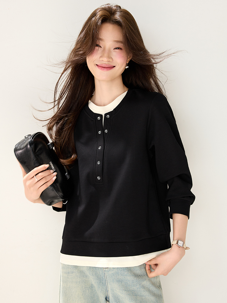 Lazy Western style tops round neck loose hoodie for women