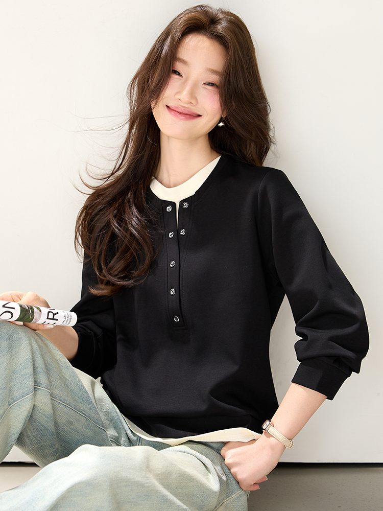 Lazy Western style tops round neck loose hoodie for women