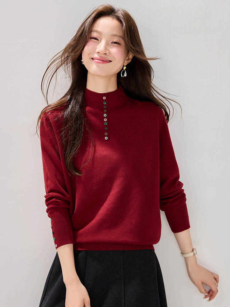 Red bottoming tops autumn and winter sweater for women