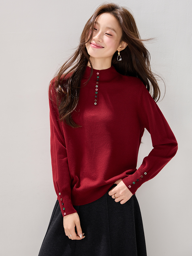 Red bottoming tops autumn and winter sweater for women