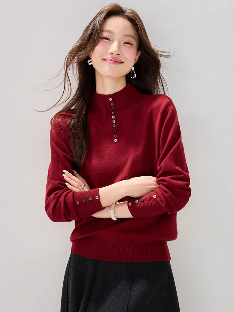 Red bottoming tops autumn and winter sweater for women