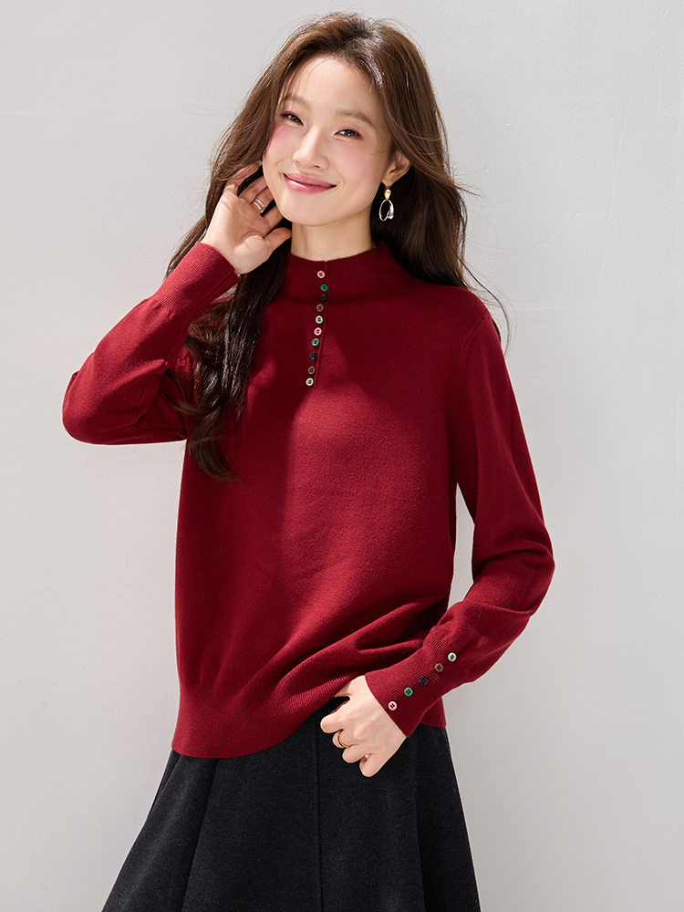 Red bottoming tops autumn and winter sweater for women