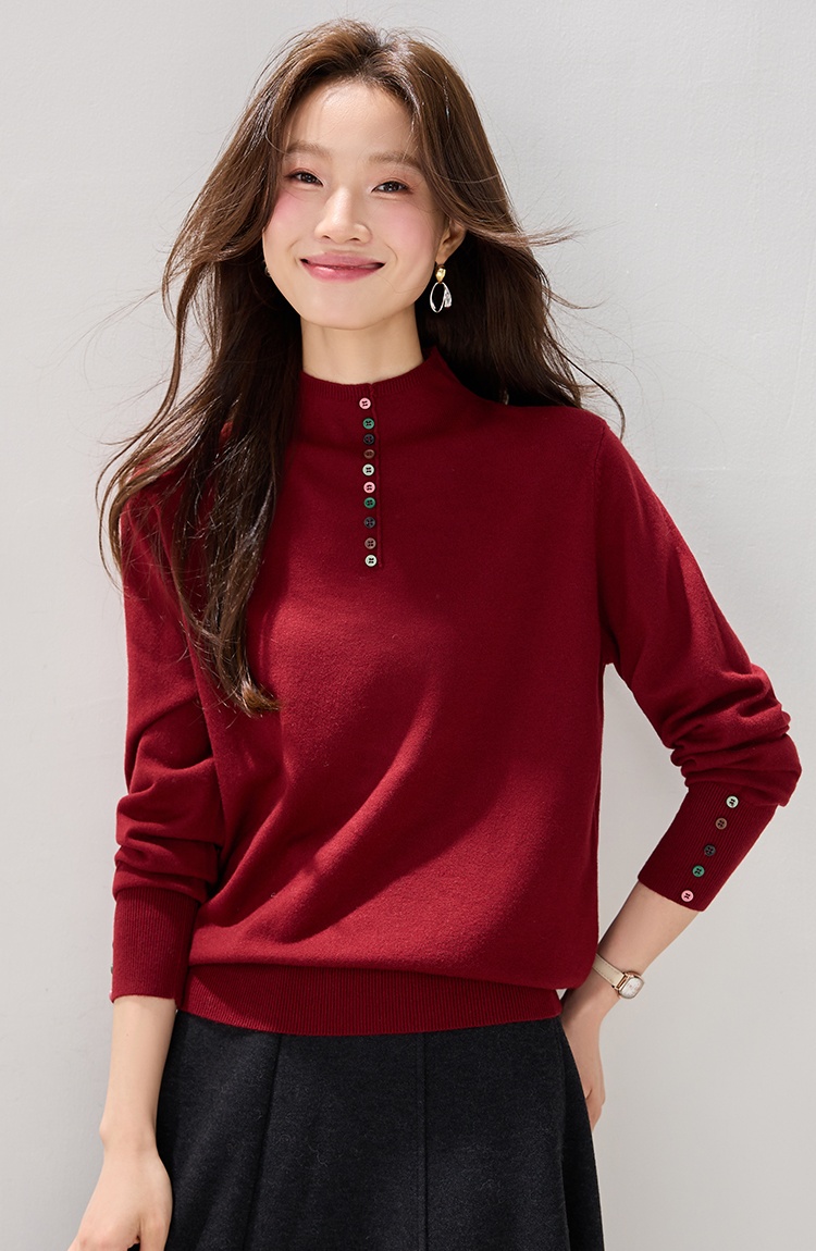 Red bottoming tops autumn and winter sweater for women