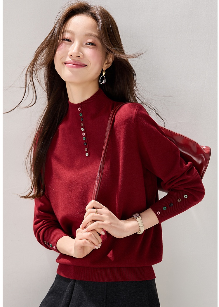 Red bottoming tops autumn and winter sweater for women