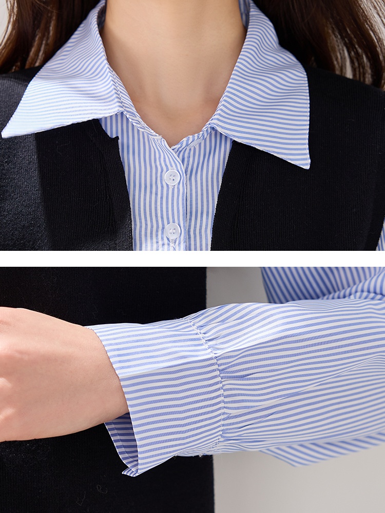 Retro black shirt Pseudo-two tops for women