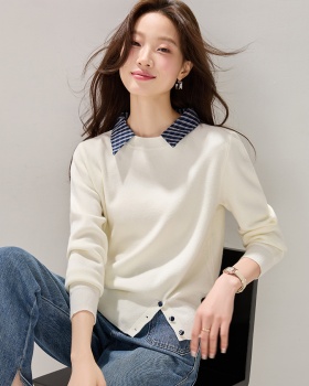 Lapel fashion plaid all-match autumn and winter sweater