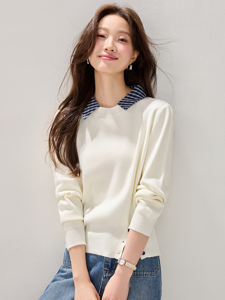 Lapel fashion plaid all-match autumn and winter sweater