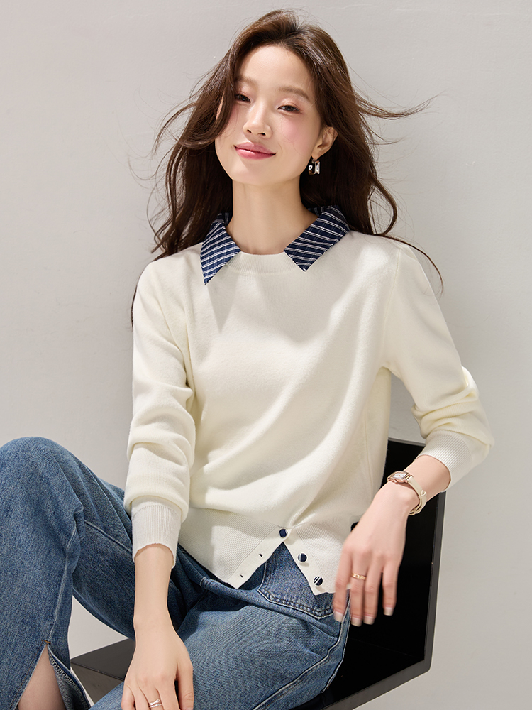 Lapel fashion plaid all-match autumn and winter sweater