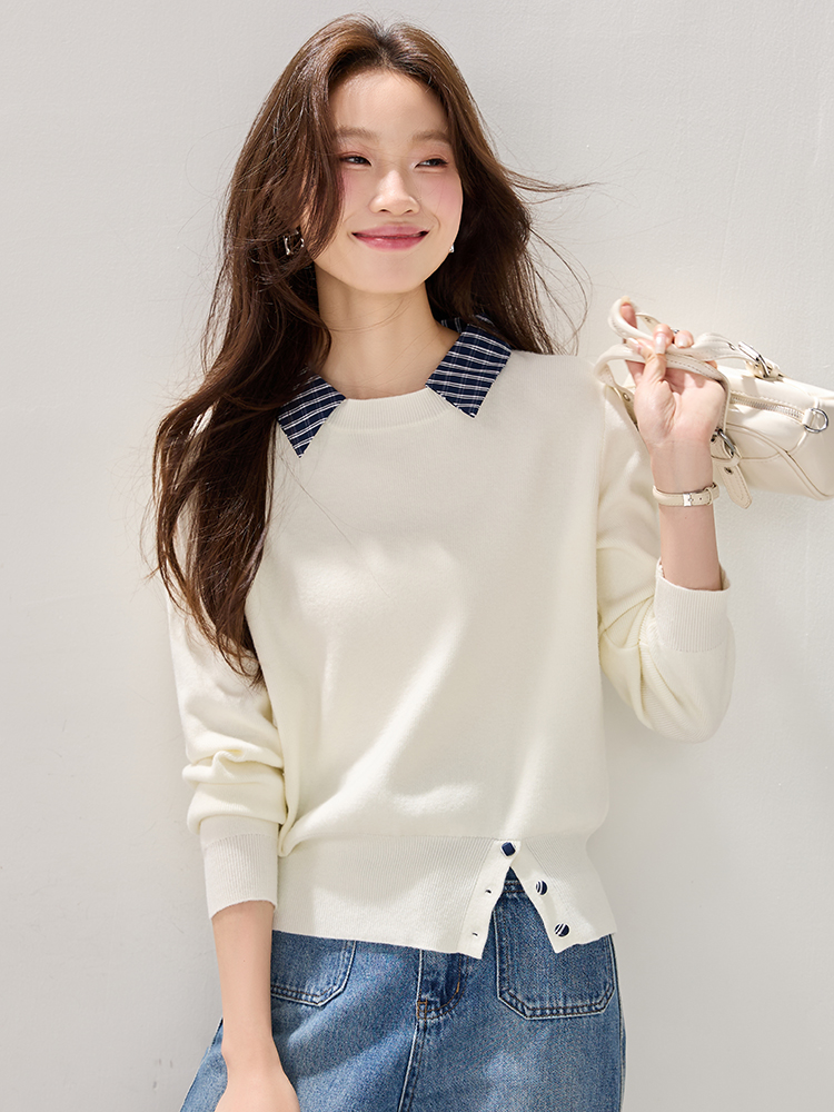 Lapel fashion plaid all-match autumn and winter sweater