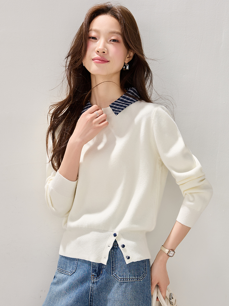 Lapel fashion plaid all-match autumn and winter sweater