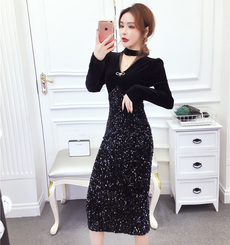 Autumn and winter formal dress Western style long dress