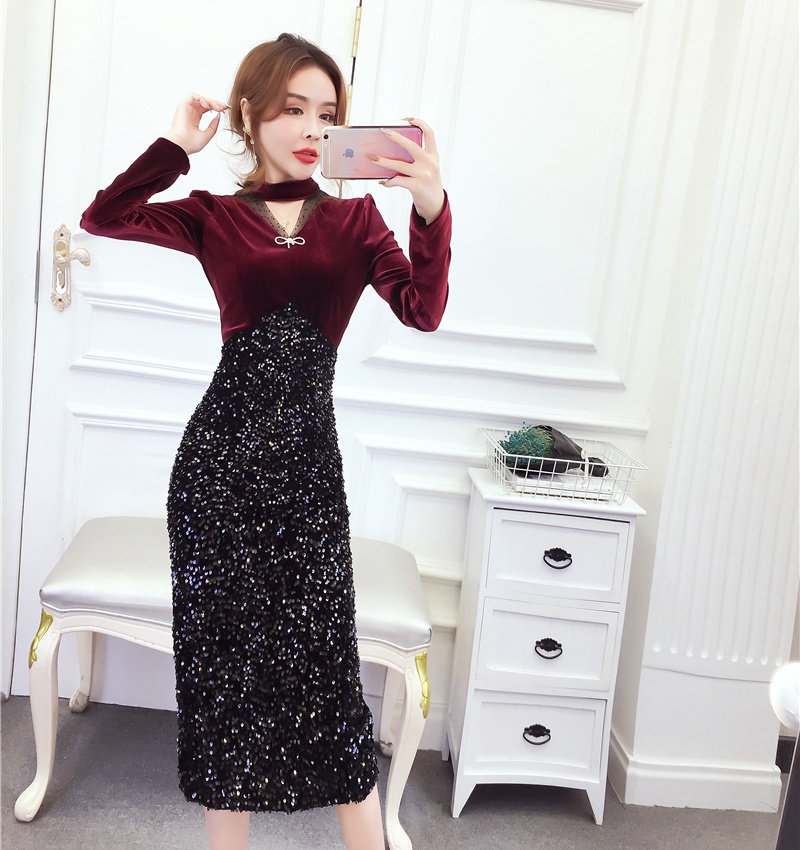Autumn and winter formal dress Western style long dress