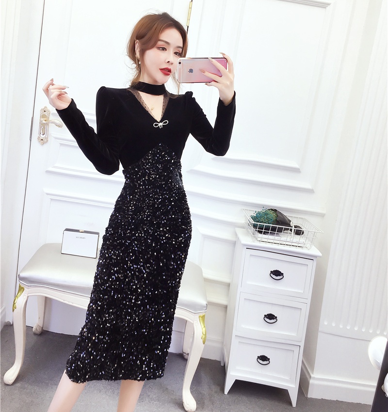 Autumn and winter formal dress Western style long dress