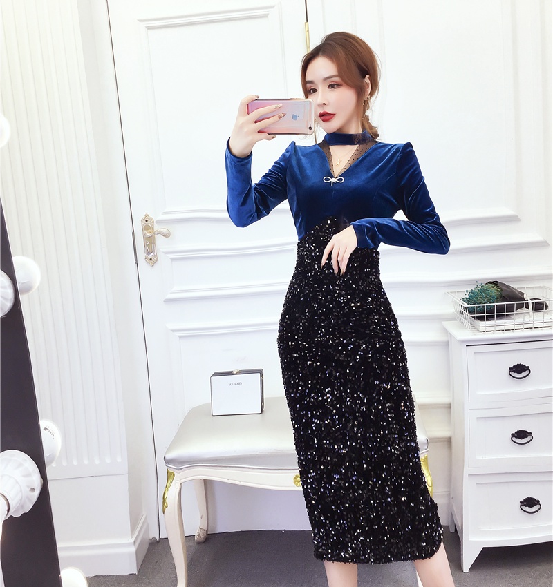 Autumn and winter formal dress Western style long dress