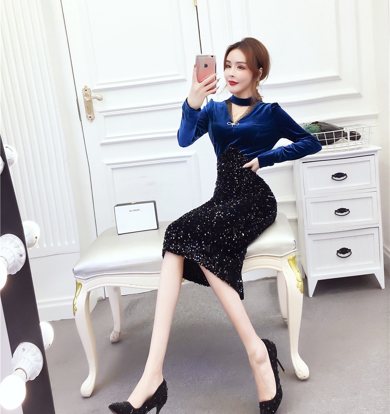 Autumn and winter formal dress Western style long dress