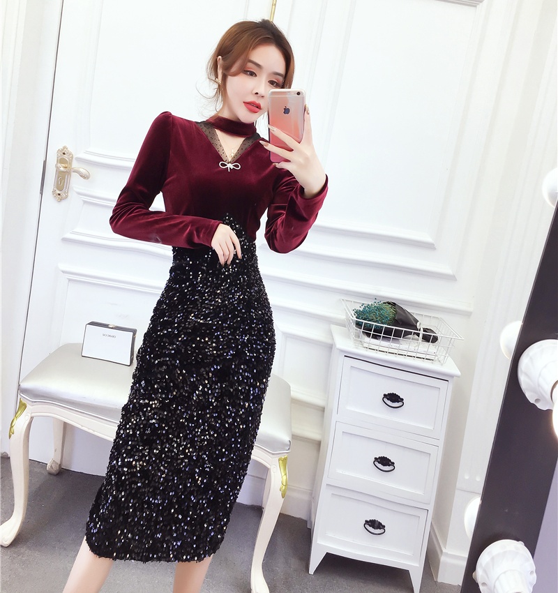 Autumn and winter formal dress Western style long dress