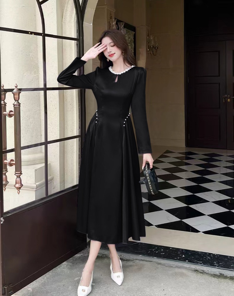 Slim fashion temperament dress pinched waist autumn long dress