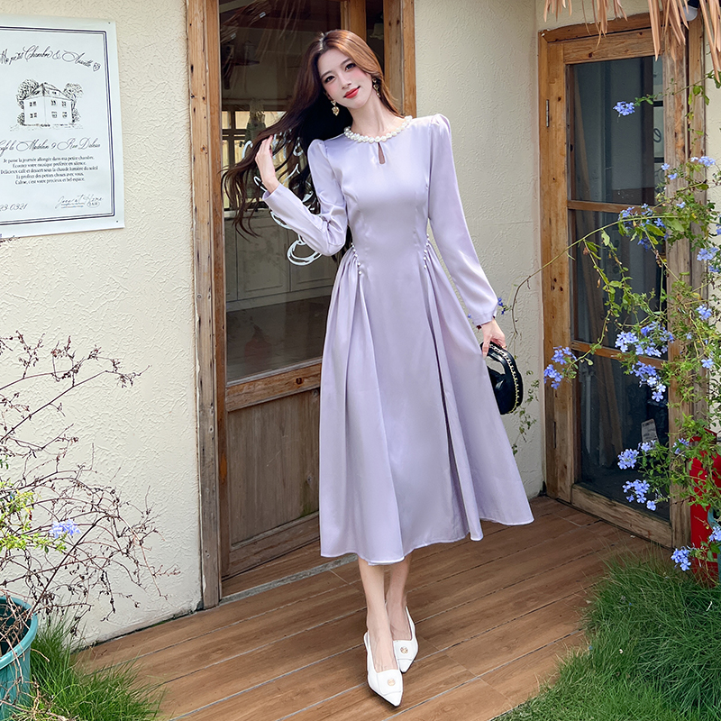 Slim fashion temperament dress pinched waist autumn long dress